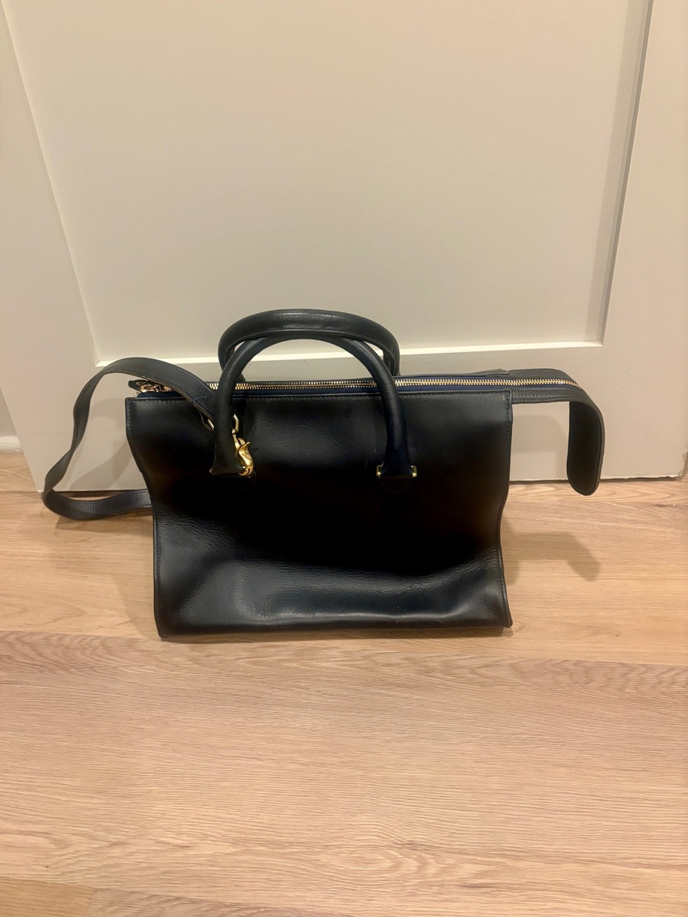 Clare V., Black Leather Satchel with Gold-Tone Hardware